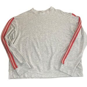 Monrow Super Soft Boxy Crewneck Braided Arm Stripe Sweatshirt Medium